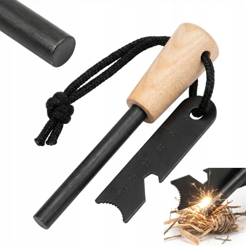 Bsh Adventure OGROMNE Krzesiwo BSH Magnezowe 8mm Drewno Otwieracz Miarka Survival