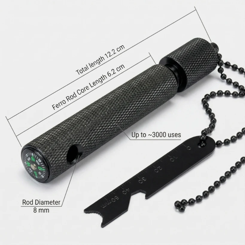 Bsh Adventure PROFESIONALUS Ugnies starteris BSH Magnio vamzdžio kompasas BUSHCRAFT Išgyvenimo ženklelis