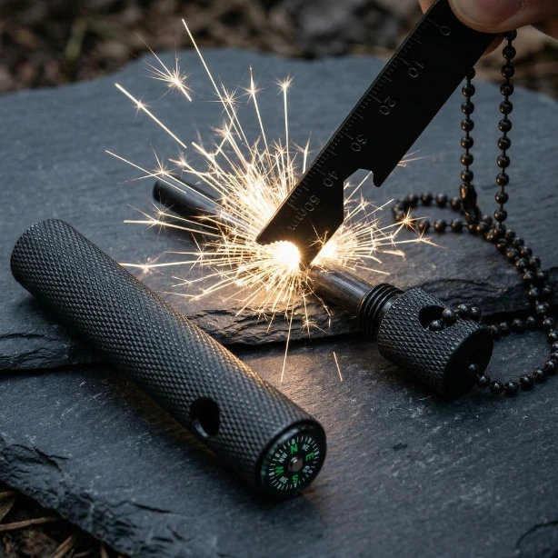 Bsh Adventure PROFESIONALUS Ugnies starteris BSH Magnio vamzdžio kompasas BUSHCRAFT Išgyvenimo ženklelis