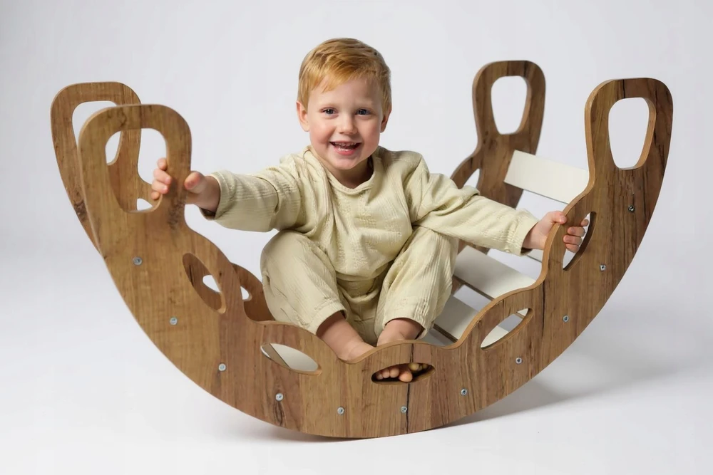 Bujak Montessori 4w1 dębowo-balta + ścianka + poduszka pilka Kids Helper