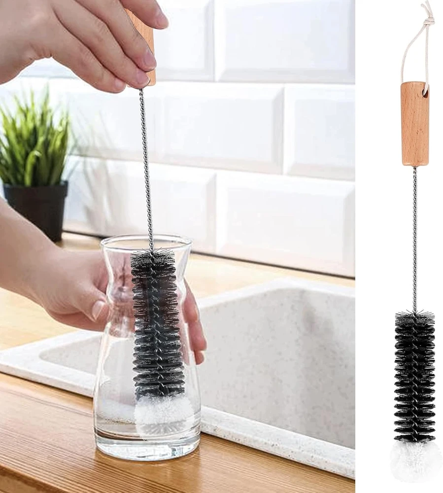 BUTELIŲ ŠEPETĖLIS 2 VIENETĖS 33 CM NAILONINĖ KEMPINĖ MEDIENA ERGONOMIKAI ILGA