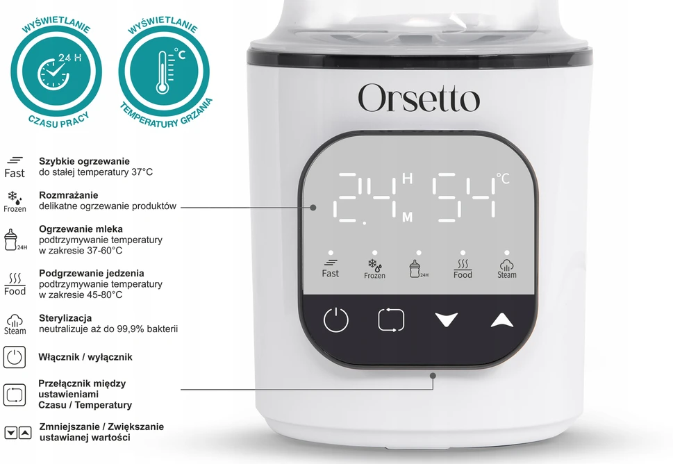 BUTELIŲ ŠILDYTUVAS IR STERILIZATORIUS 200 W 5IN1 ORSETTO GUSTO 3.0