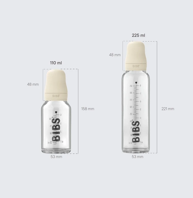 BIBS stiklinis buteliukas nuo dieglių 225 ml (Blush) pilnas komplektas