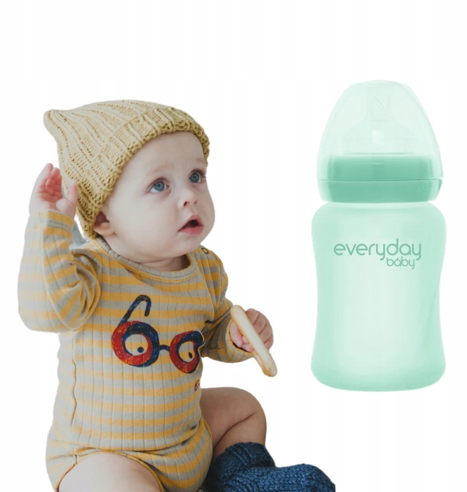 Buteliukas kūdikiui su čiulptuku 0-3m 150 ml STIKLAS + SILIKONAS Everyday Baby