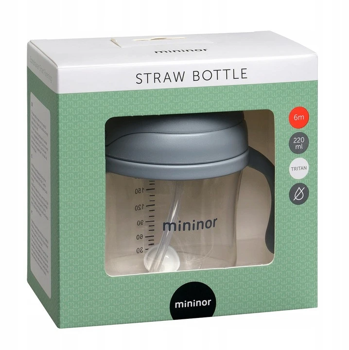 Mininor Global Aps „Miniror Global“ – šiaudinis butelis iš tritano, 220 ml, pilkas sandariklis (14241)