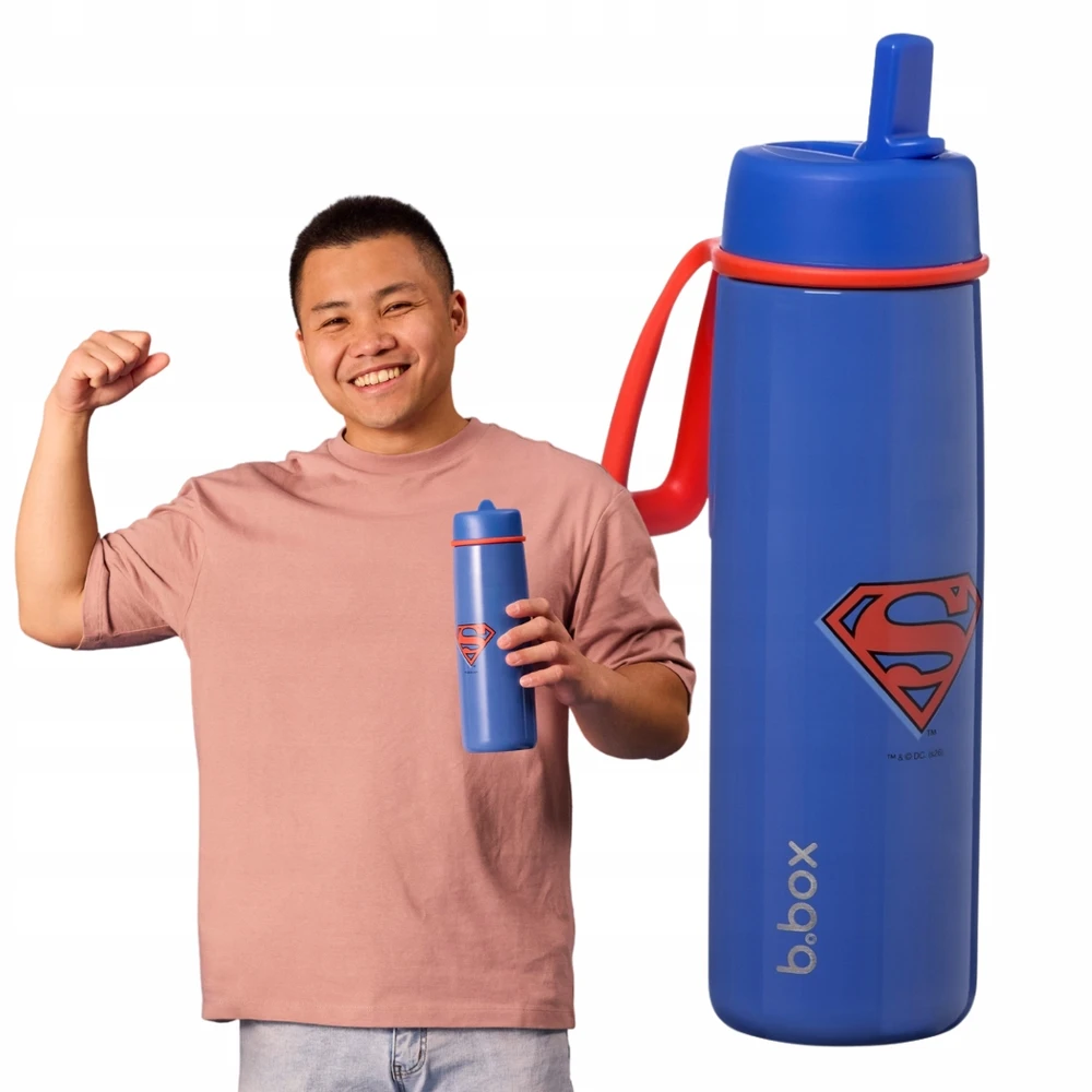 Buteliukas termiczna na wodę 690ml termos ze słomką plieno Superman b.box