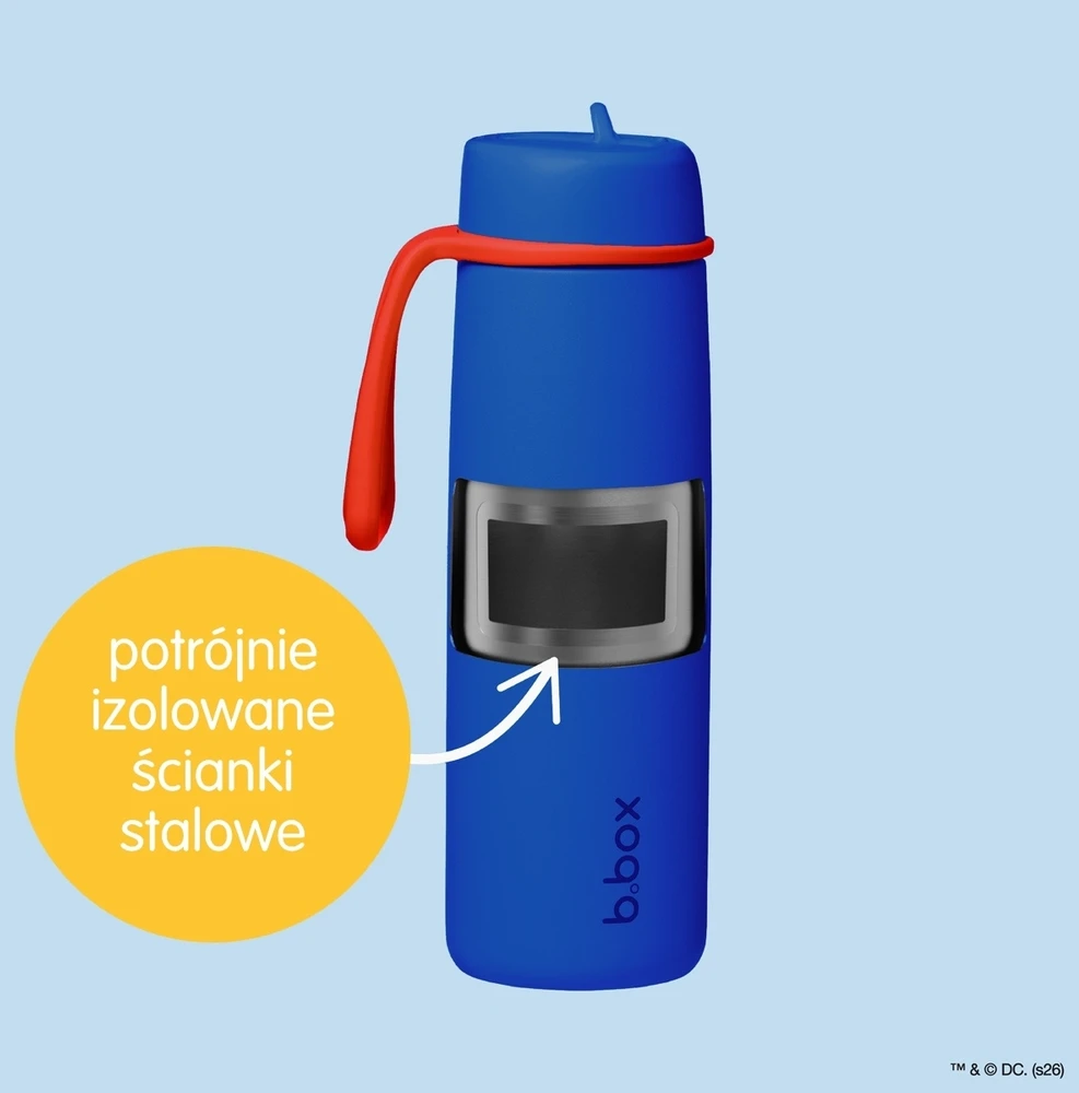Buteliukas termiczna na wodę 690ml termos ze słomką plieno Superman b.box