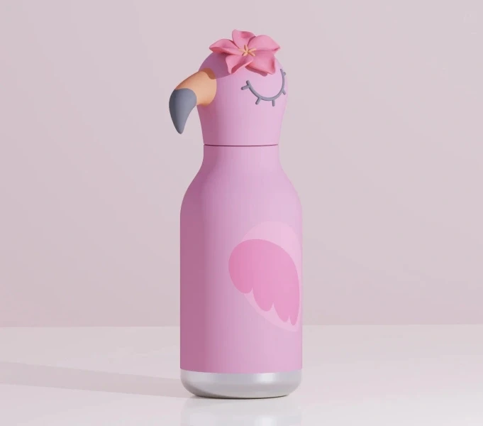 Buteliukas termiczna ze słomką Bestie Asobu – Flaming 460 ml | Yamann