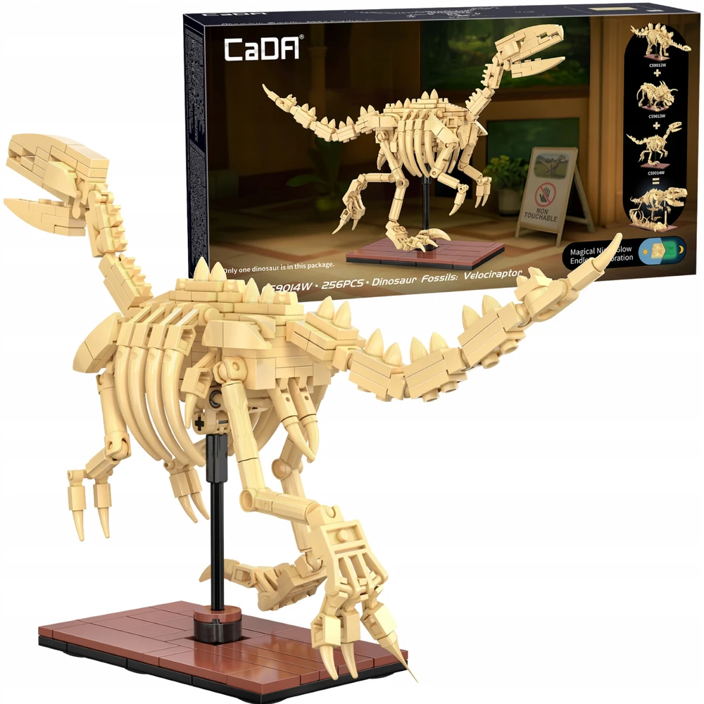 CaDA blokai Dinosaur GLOWING Skeleton Velociraptor 256 el C59014W