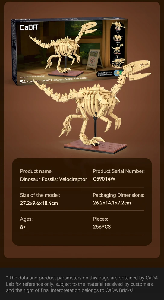 CaDA blokai Dinosaur GLOWING Skeleton Velociraptor 256 el C59014W