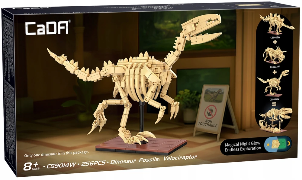 CaDA blokai Dinosaur GLOWING Skeleton Velociraptor 256 el C59014W