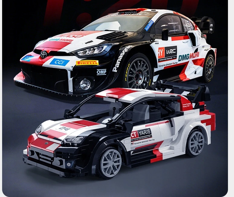CADA BLOKAI TOYOTA GR YARIS RALLY1 1:20 NUOTOLINIO VALDYMO AUTOMOBILIŲ 330 ELEMENTAI.