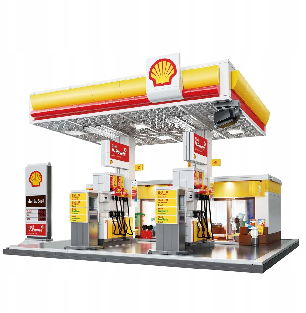 CADA BLOKŲ PASTATAS SHELL DEGALINĖ 1309 EL. + LED APŠVIETIMAS