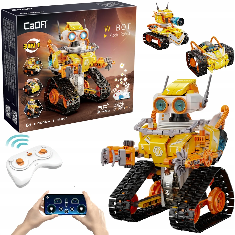 CADA CODE robotų blokų rinkinys, modelis W.BOT RC, nuotoliniu būdu valdomas Dual Mode 455