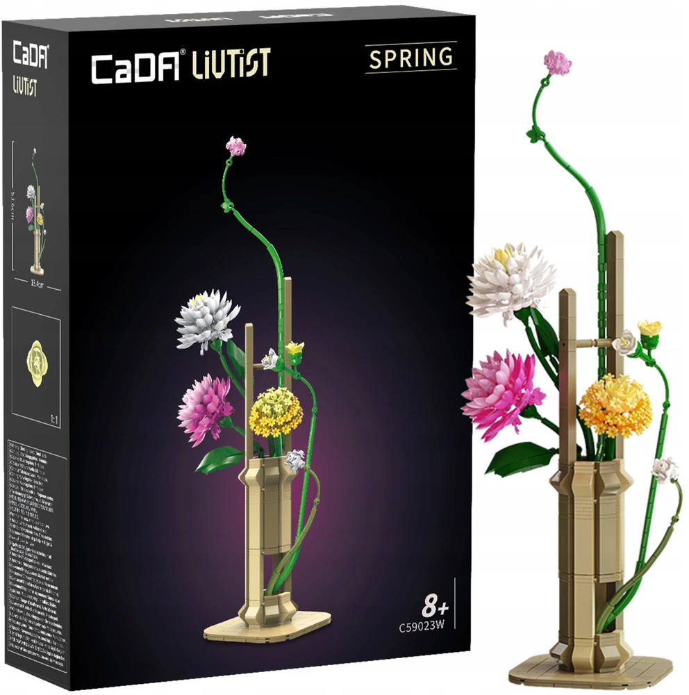 CaDA konstruktoriaus kaladėlės „Gėlės“ rinkinys „Floral Art Spring Whispers“, 53 cm, C59023W, 637 elementų