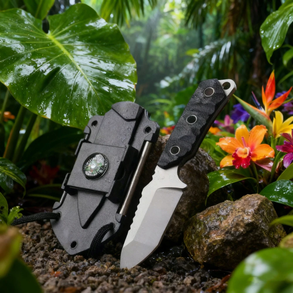 CAMPING Juodas Full-Tang Tactical Hunting Knife Survival EDC dėklas