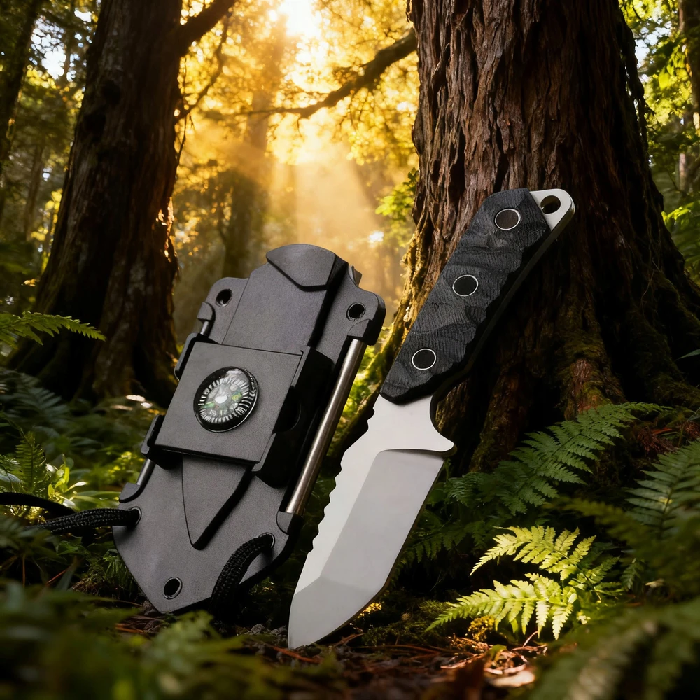 CAMPING Juodas Full-Tang Tactical Hunting Knife Survival EDC dėklas