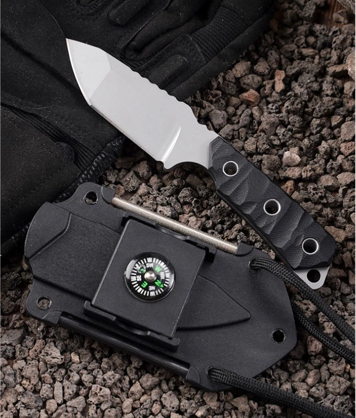 CAMPING Juodas Full-Tang Tactical Hunting Knife Survival EDC dėklas
