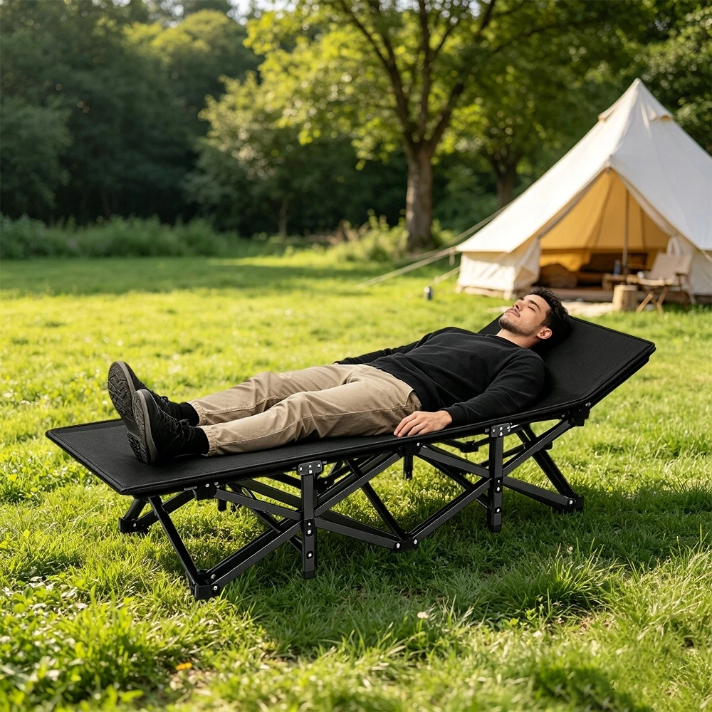 Canadian Folding Camp Tourist Šezlongas 200 kg Juoda