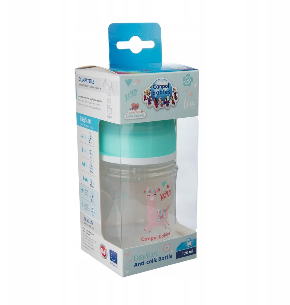Canpolbabies CANPOL 35/220 EasyStart Exotic 120ml buteliukas nuo dieglių plačios burnos žalias