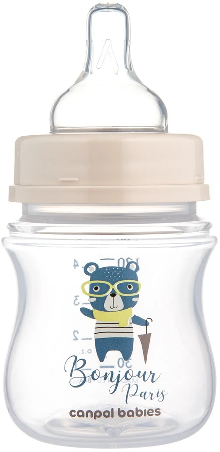 CANPOL BABIES plataus kaklelio buteliukas EASYSTART BONJOUR PARIS, 120 ml, 35/231_blu