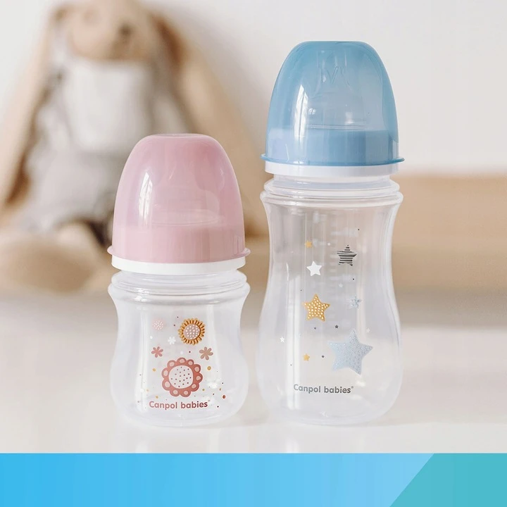 Canpolbabies CANPOL 35/216 Easystart naujagimiui plačiai atidaromas buteliukas nuo dieglių 120 ml rožinės gėlės