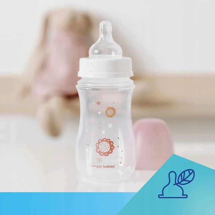 Canpolbabies CANPOL 35/216 Easystart naujagimiui plačiai atidaromas buteliukas nuo dieglių 120 ml rožinės gėlės
