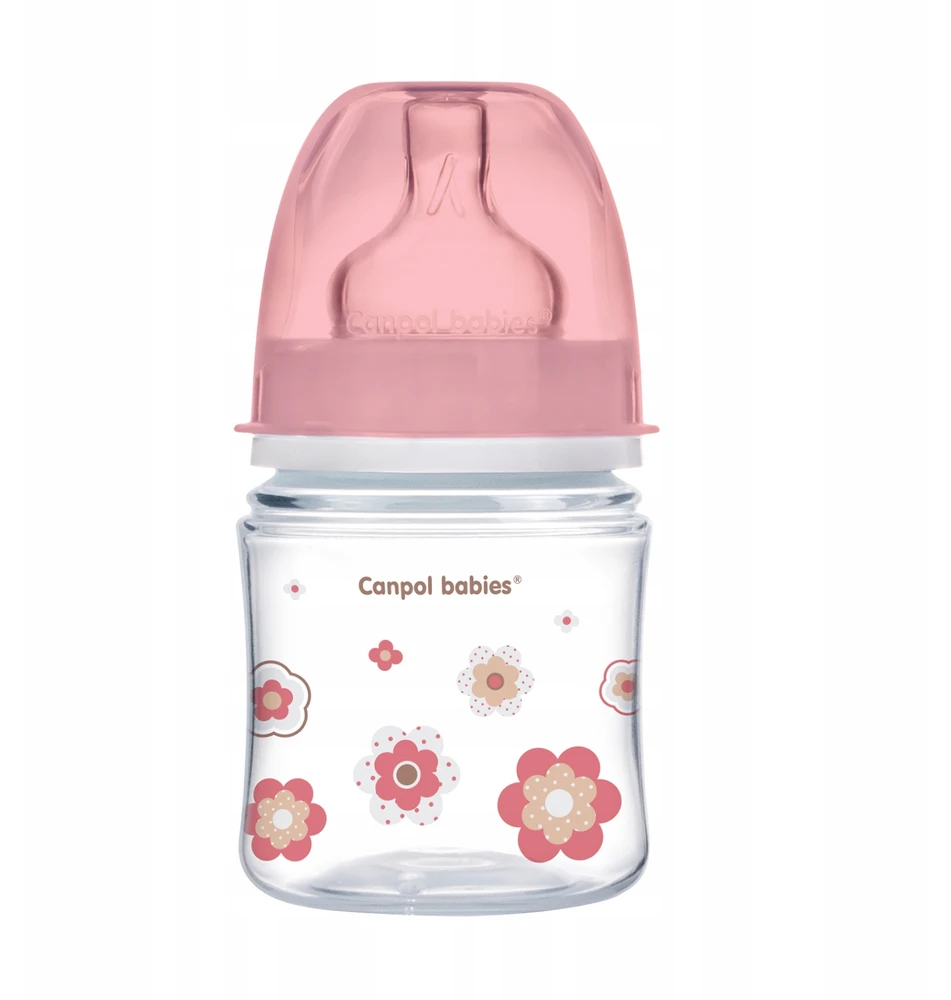 Canpolbabies CANPOL 35/216 Easystart naujagimiui plačiai atidaromas buteliukas nuo dieglių 120 ml rožinės gėlės