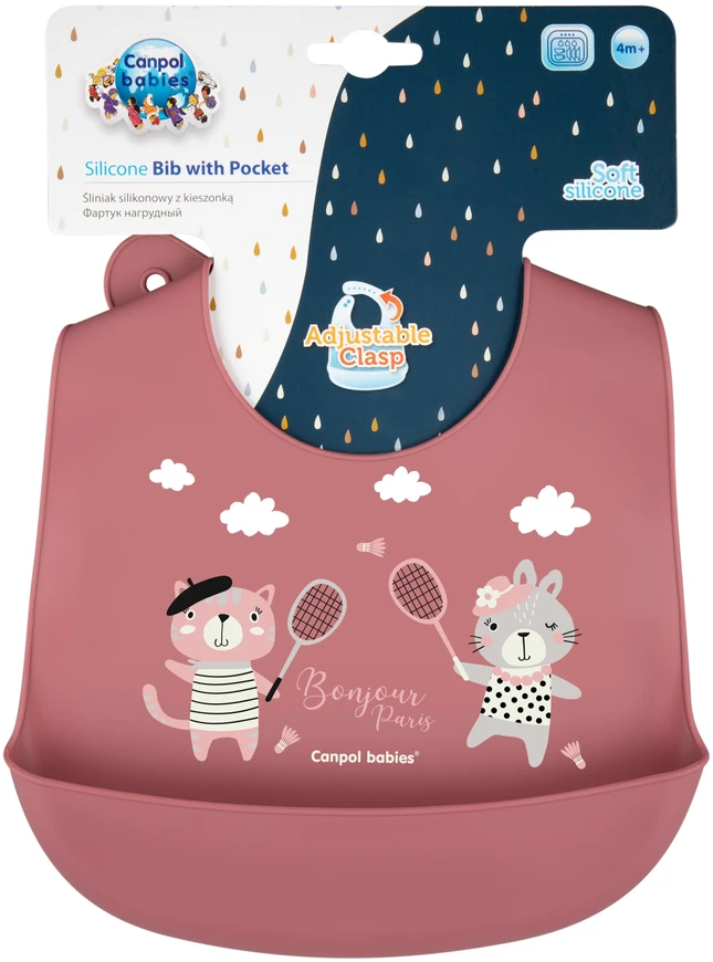 Canpolbabies Canpol babies Silikoninis seilinukas su kišenėle BONJOUR PARIS tamsiai raudonas