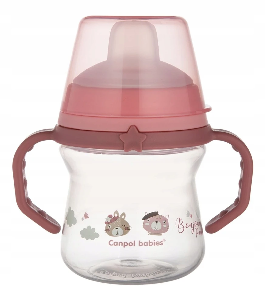 Canpol babies gertuvė su silikoniniu snapeliu FirstCup 150ml BONJOUR PARIS (56/612_pin)