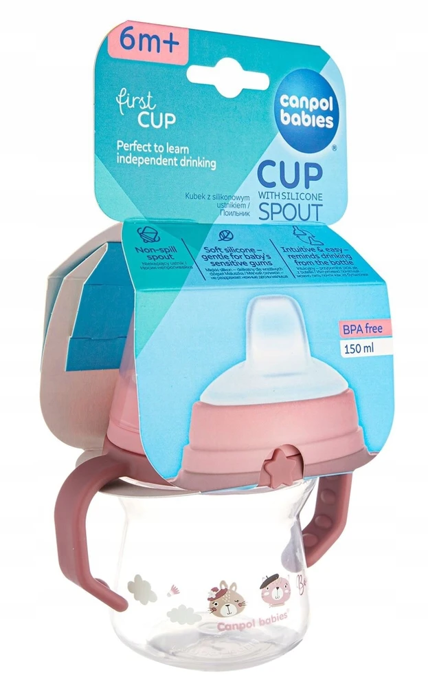 Canpol babies gertuvė su silikoniniu snapeliu FirstCup 150ml BONJOUR PARIS (56/612_pin)