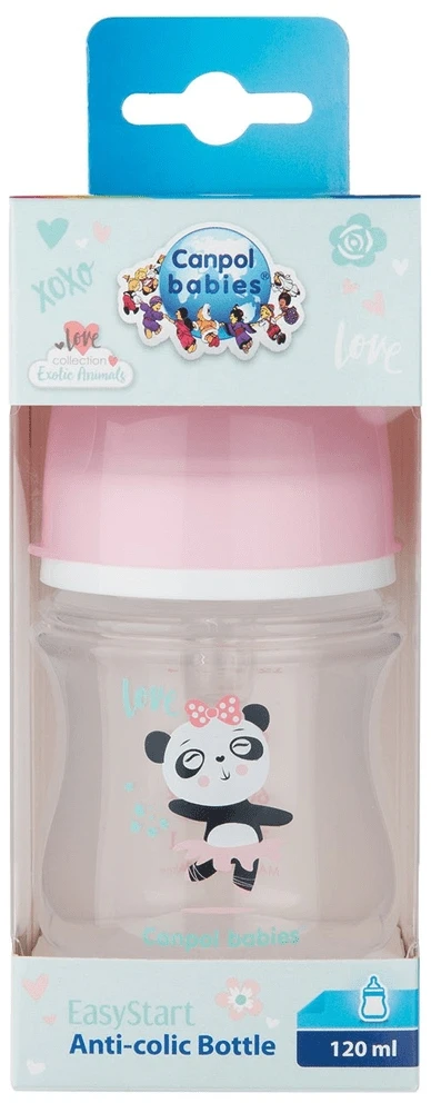 Canpolbabies CANPOL 35/220 EasyStart Egzotiškas plačiai atidaromas buteliukas nuo dieglių 120ml rožinis