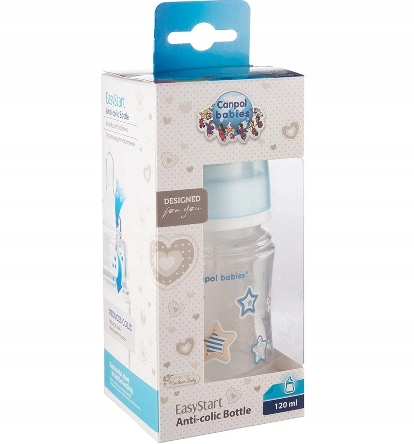 Canpolbabies CANPOL BABIES buteliukas plataus kaklelio Easy Start Newborn Anti-colic 120ml 35/216 mėlynas stars