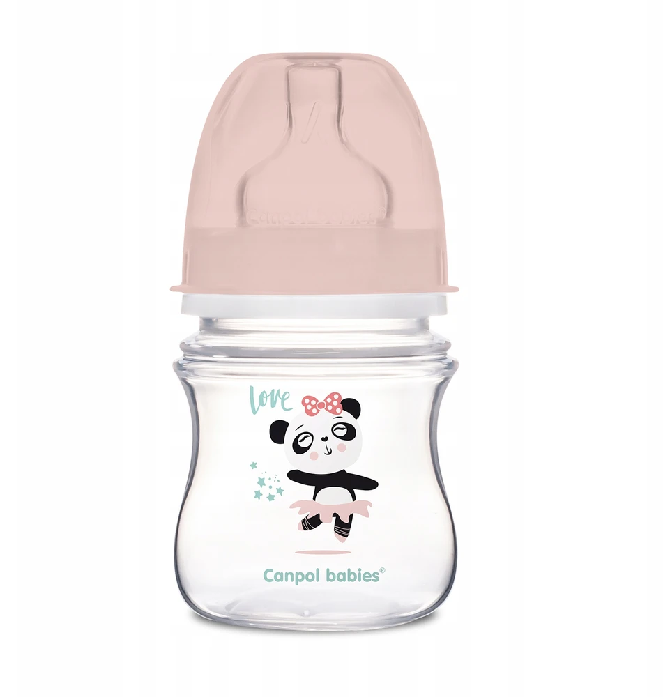Canpolbabies CANPOL 35/220 EasyStart Egzotiškas plačiai atidaromas buteliukas nuo dieglių 120ml rožinis