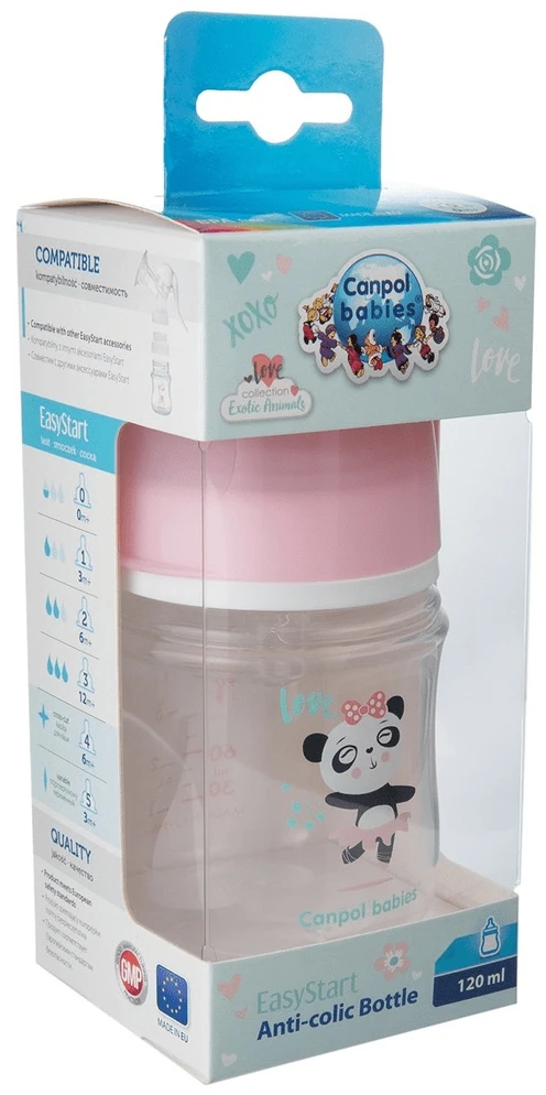 Canpolbabies CANPOL 35/220 EasyStart Egzotiškas plačiai atidaromas buteliukas nuo dieglių 120ml rožinis