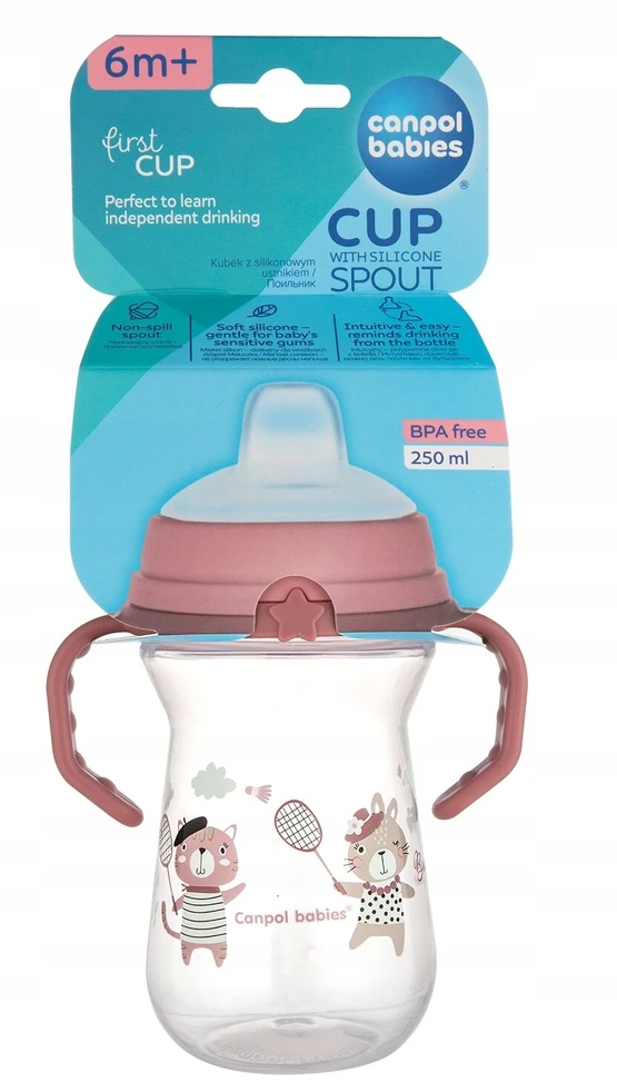 Canpol babies gertuvė su silikoniniu snapeliu FirstCup 250ml BONJOUR PARIS (56/613_pin)