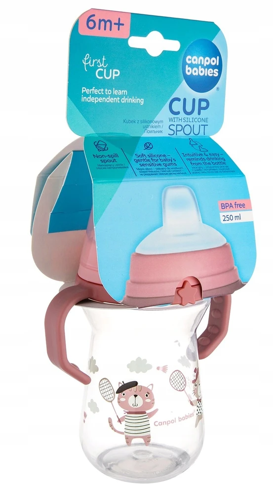 Canpol babies gertuvė su silikoniniu snapeliu FirstCup 250ml BONJOUR PARIS (56/613_pin)