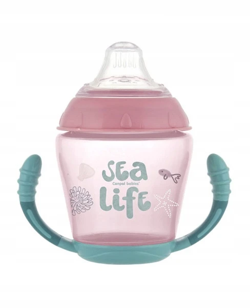 Canpolbabies CANPOL BABIES neišsipilantis puodelis su mikštu silikoniniu snapeliu Sea life, 230ml rožinis, 56/501_pin
