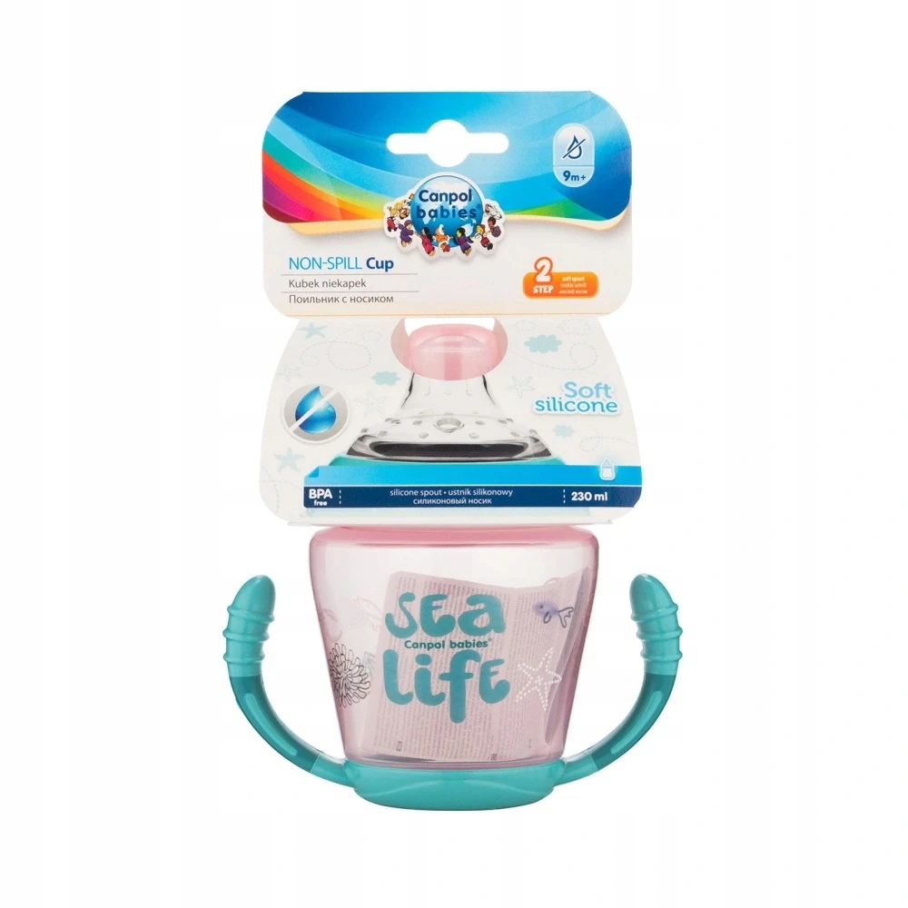 Canpolbabies CANPOL BABIES neišsipilantis puodelis su mikštu silikoniniu snapeliu Sea life, 230ml rožinis, 56/501_pin