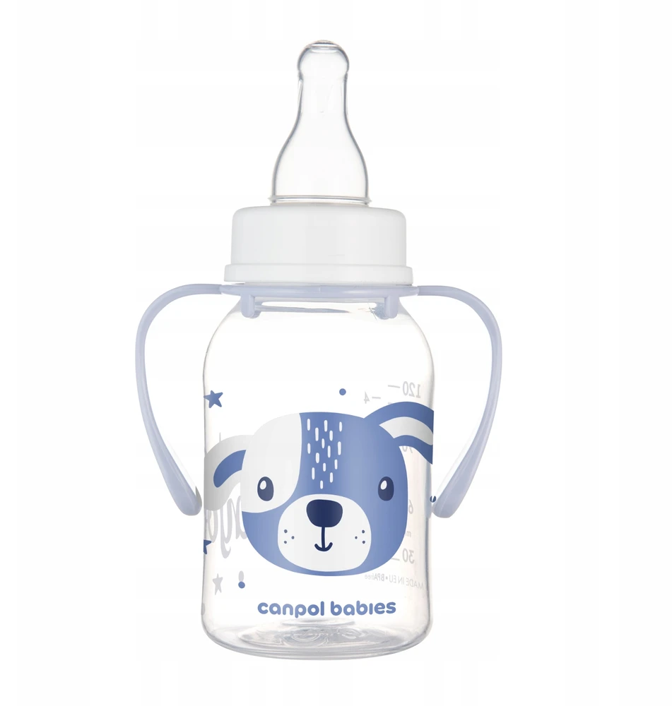 Canpolbabies Canpol babies Standartinis buteliukas su rankenėlėmis 120ml CUTE ANIMALS 3m+