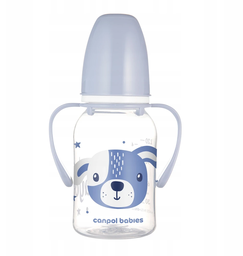 Canpolbabies Canpol babies Standartinis buteliukas su rankenėlėmis 120ml CUTE ANIMALS 3m+