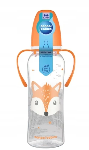 Canpolbabies CANPOL 11/845 Standartinis buteliukas su rankenomis 250ml CUTE ANIMALS oranžinė