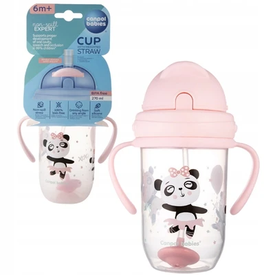 Canpolbabies CANPOL BABIES neišsipilanti gertuvė su šiaudeliu EXOTIC ANIMALS, 6m+, 270ml, rožinės spalvos, 56/606_pin