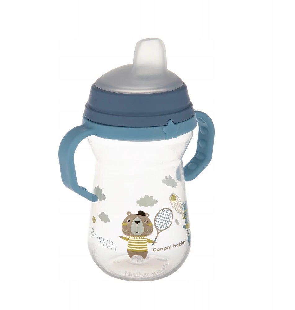 Canpol babies gertuvė su silikoniniu snapeliu FirstCup 250ml BONJOUR PARIS (56/613_blu)