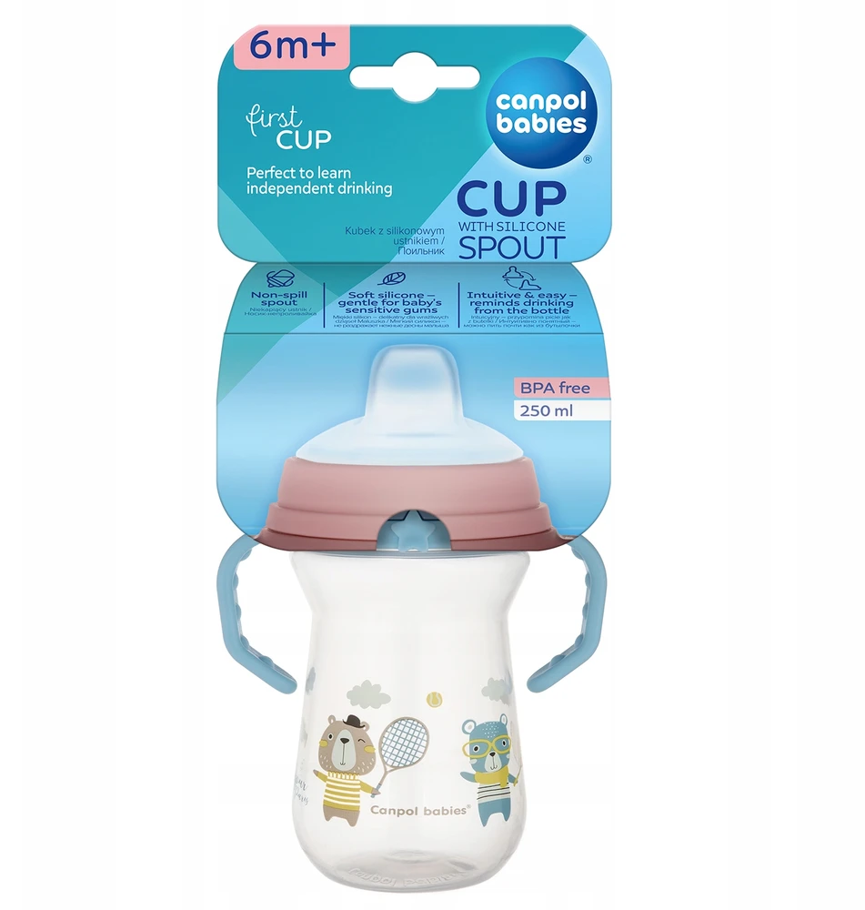 Canpol babies gertuvė su silikoniniu snapeliu FirstCup 250ml BONJOUR PARIS (56/613_blu)