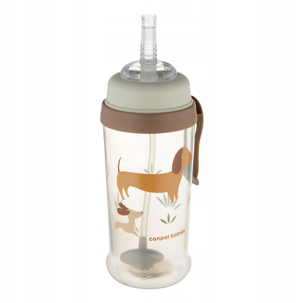 Canpolbabies CANPOL 56/510_bro Neišsiliejantis vandens butelis su vamzdeliu ir virduliu 350ml ŠUNYS