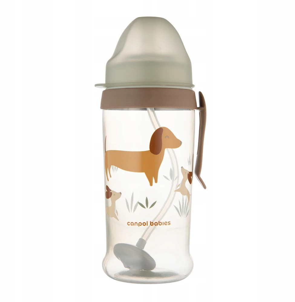 Canpolbabies CANPOL 56/510_bro Neišsiliejantis vandens butelis su vamzdeliu ir virduliu 350ml ŠUNYS