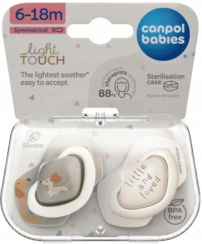 Canpolbabies CANPOL BABIES silikoniniai simetriniai čiulptukai Light touch DOGS, 6-18m, 2 vnt., 22/671