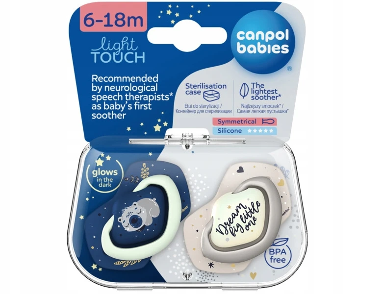 Canpolbabies CANPOL BABIES simetrinis silikoninis čiulptukas SLEEPY KOALA, 18m+, mėlynas, 2vnt., 22/660_blu