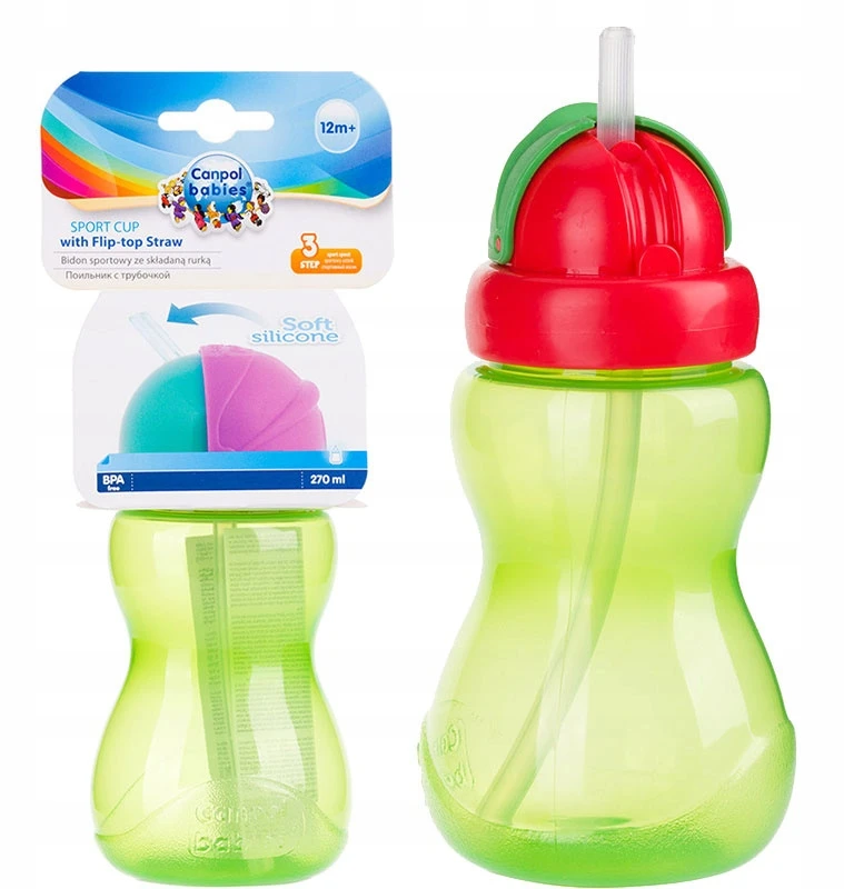 CANPOL BABIES gertuvė su šiaudeliu 12m+ 270ml 56/109 žalias